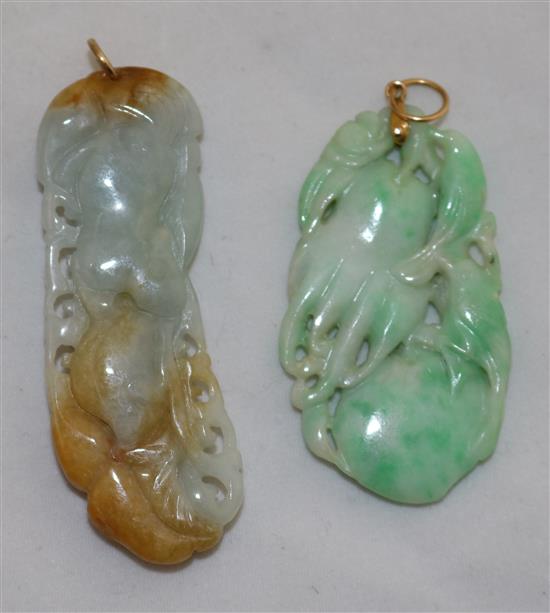 A group of five jadeite pendants and other hardstone carvings, 20th century, 2.4 to 7.7.cm (10)